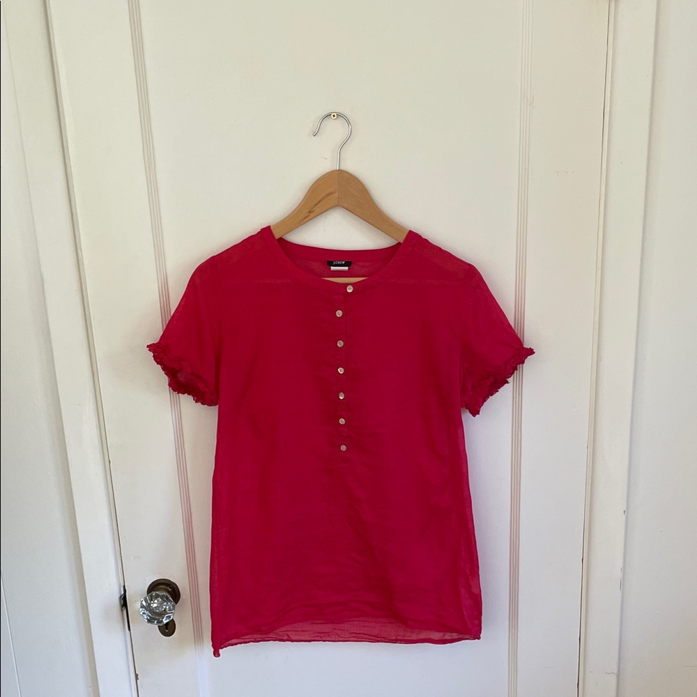 Vintage J. Crew Cotton/Ramie Blouse in Beautiful Rhubarb color. Size 6 Tall